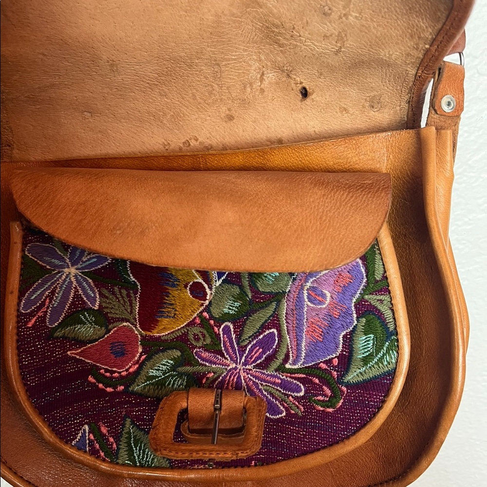 Bohemian Leather Embroidered Floral Cross Body Bag - Picture 5 of 8